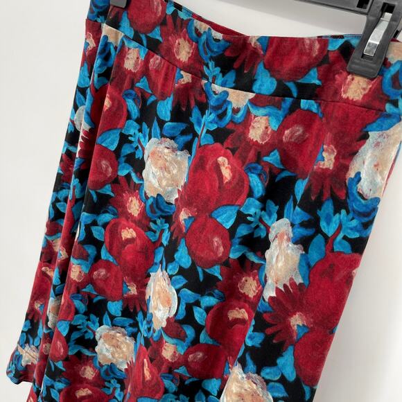 Brownstone Studio VINTAGE Maroon Blue Floral A-Line Skirt Women Sz PM Ruffle Hem - Picture 5 of 7